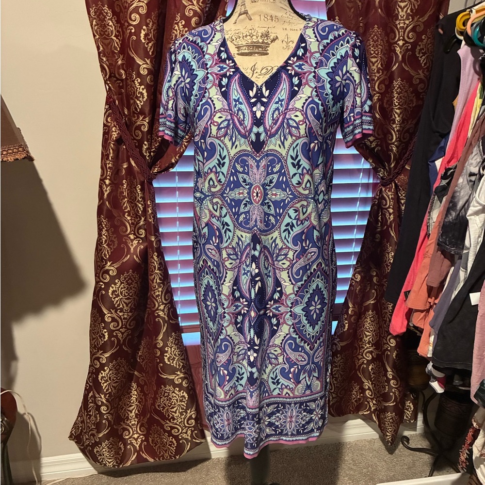London Times Blue and Purple Paisley Dress